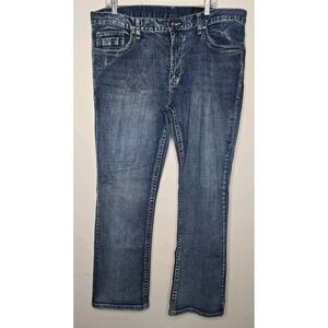 TK Axel Jeans Mens 38x32 Blue Slim Bootcut Medium Wash Stretch Thick Stitch